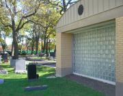 Glass wall of Mander Chapel at New Light Cemetery